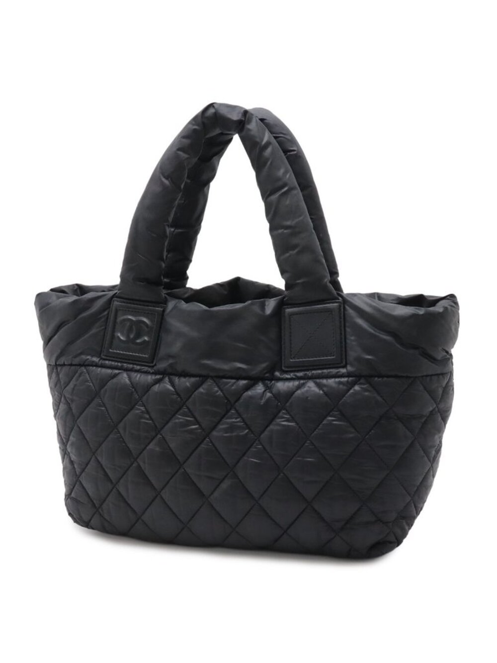 Chanel Coco Cocoon Small Tote Quilted Nylon Leather Black Silver - Picture 2 of 9